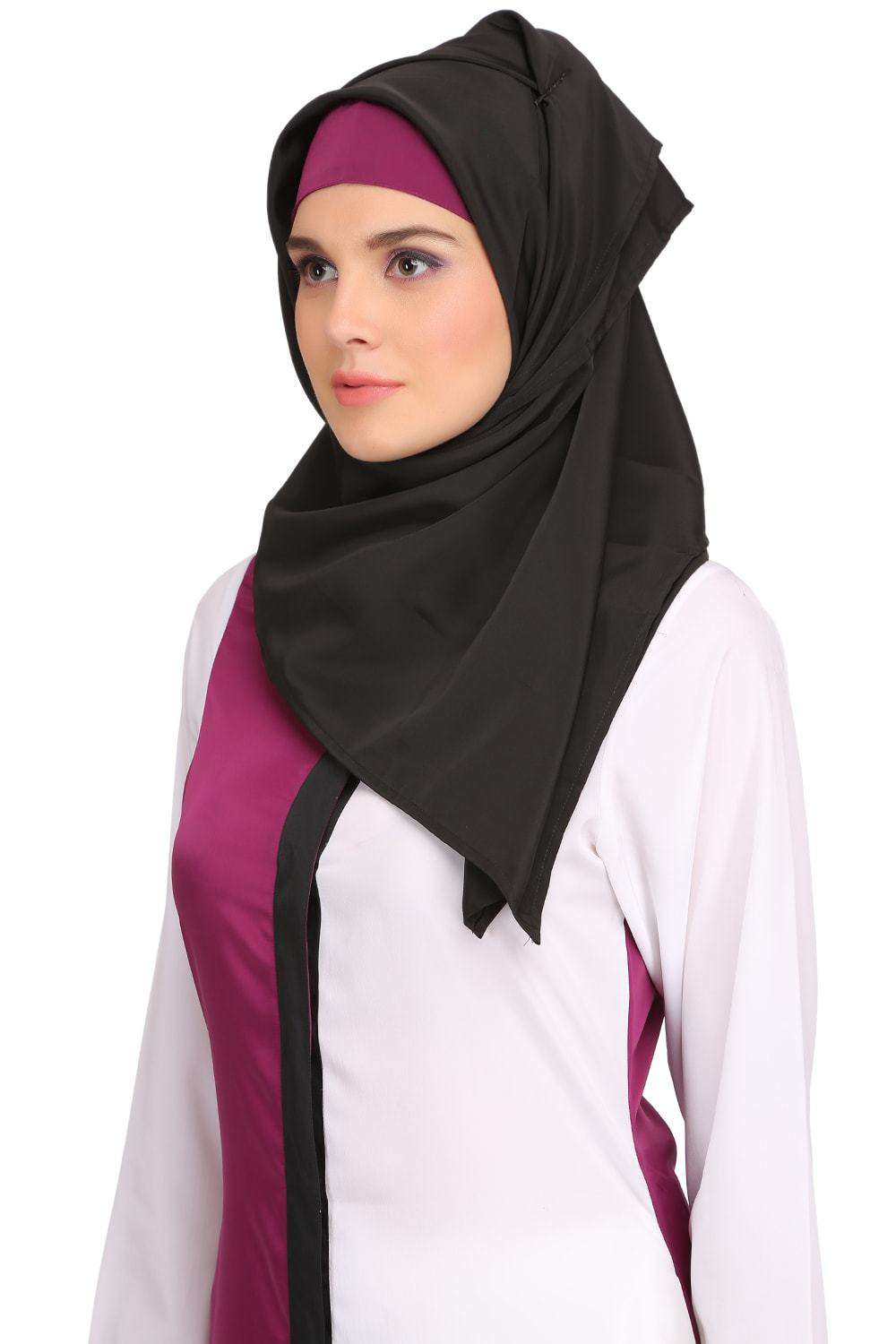 Daliya White & Wine Crepe Short Abaya Hijab