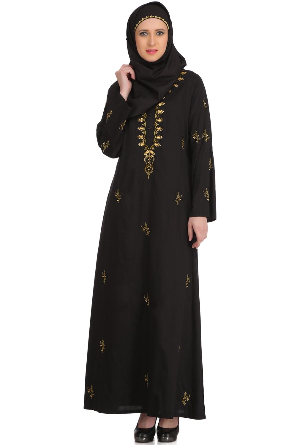 Ablah Black Cotton Abaya front