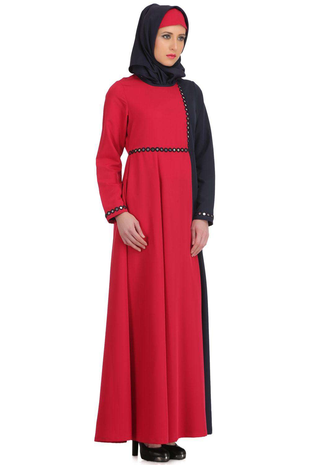 Maizah Rose Pink & Navy Blue Kashibo Abaya Front