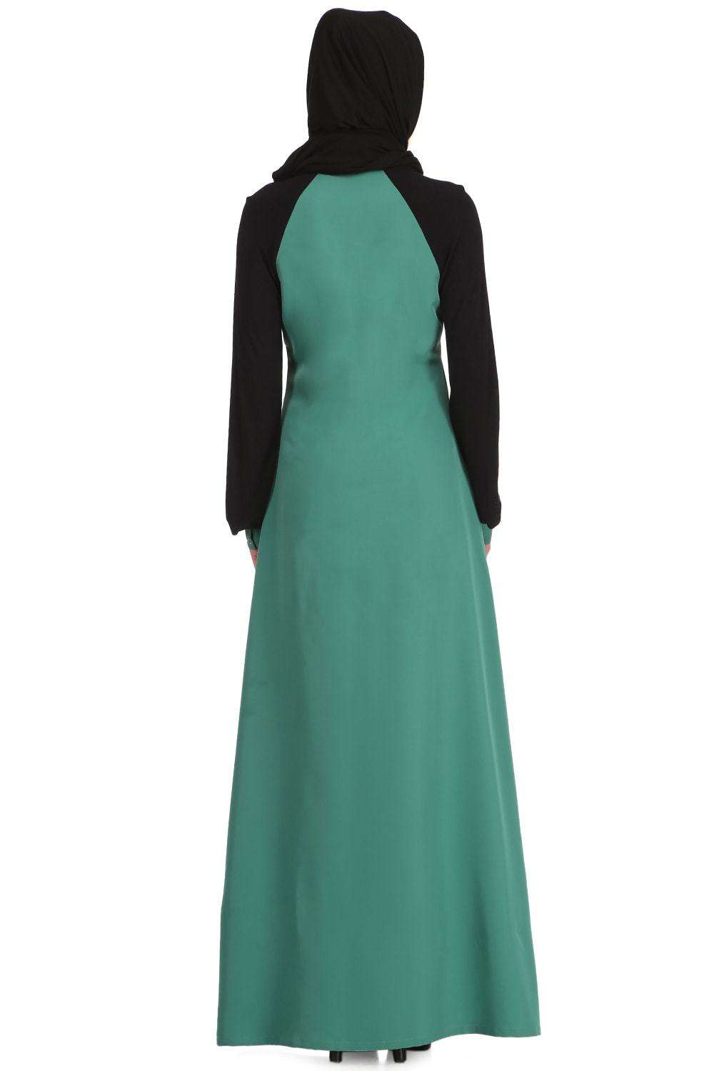 Tafida Light Green Kashibo & Black Jersey Sleeves Sports Abaya