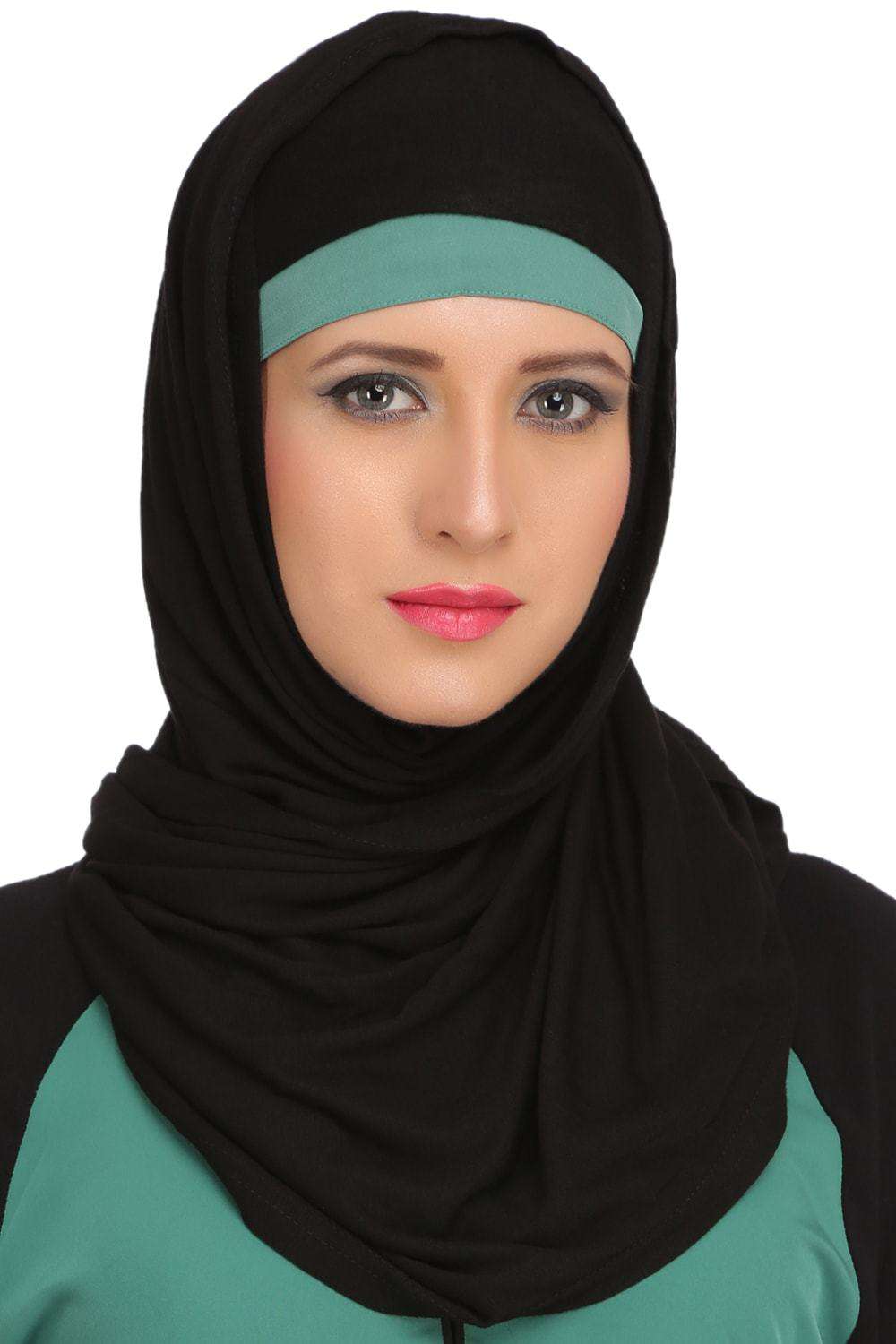 Tafida Light Green Kashibo & Black Jersey Sleeves Sports Abaya