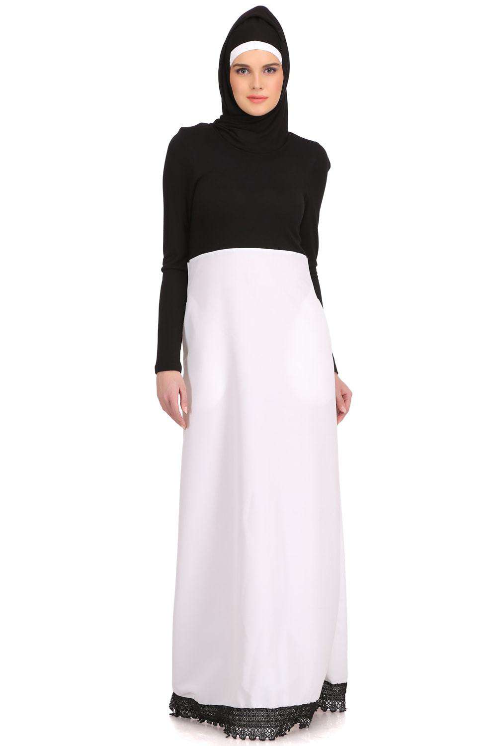 Roshini Black Jersey & White Kashibo Abaya