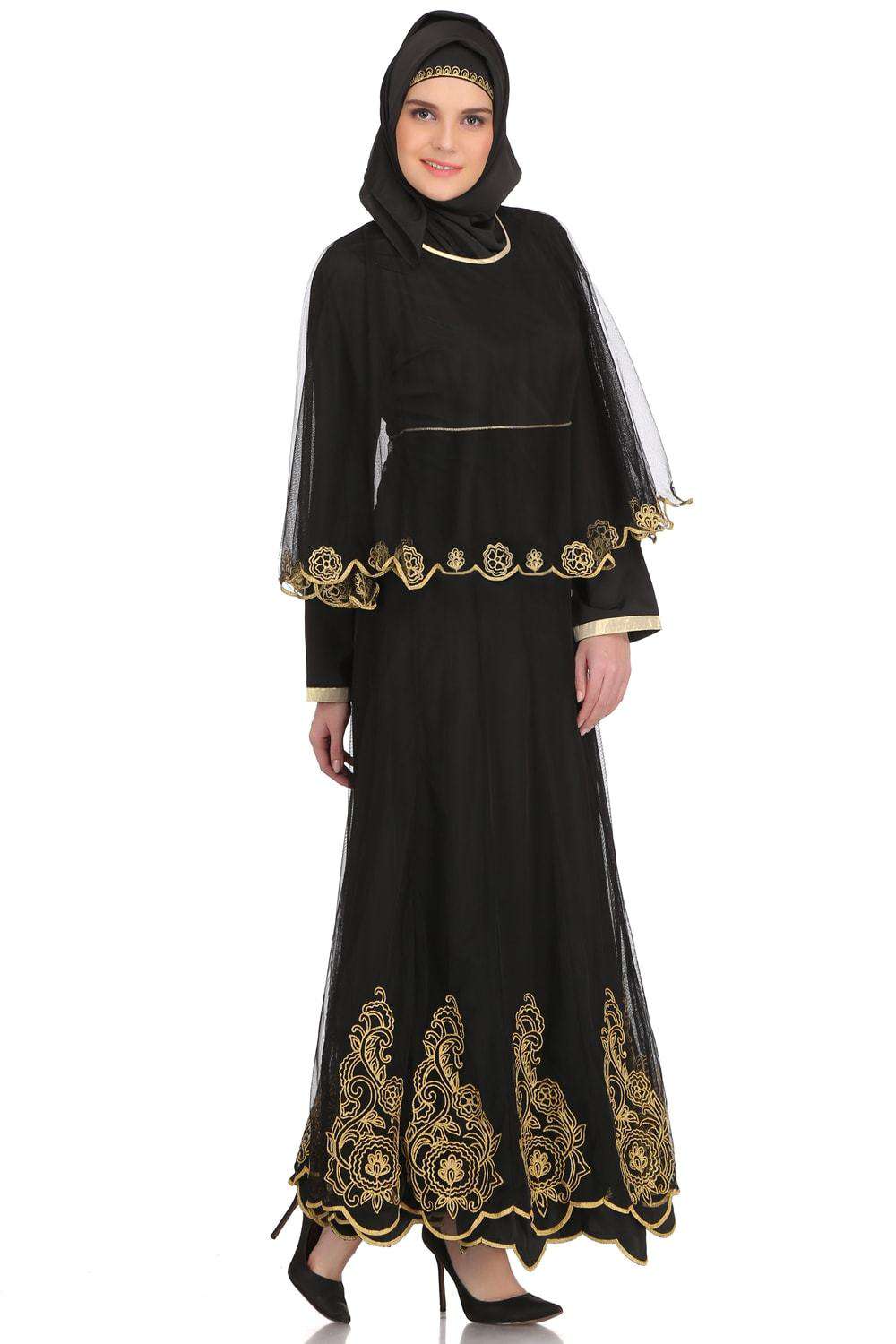 Nazuk Black Nida & Net Abaya Front