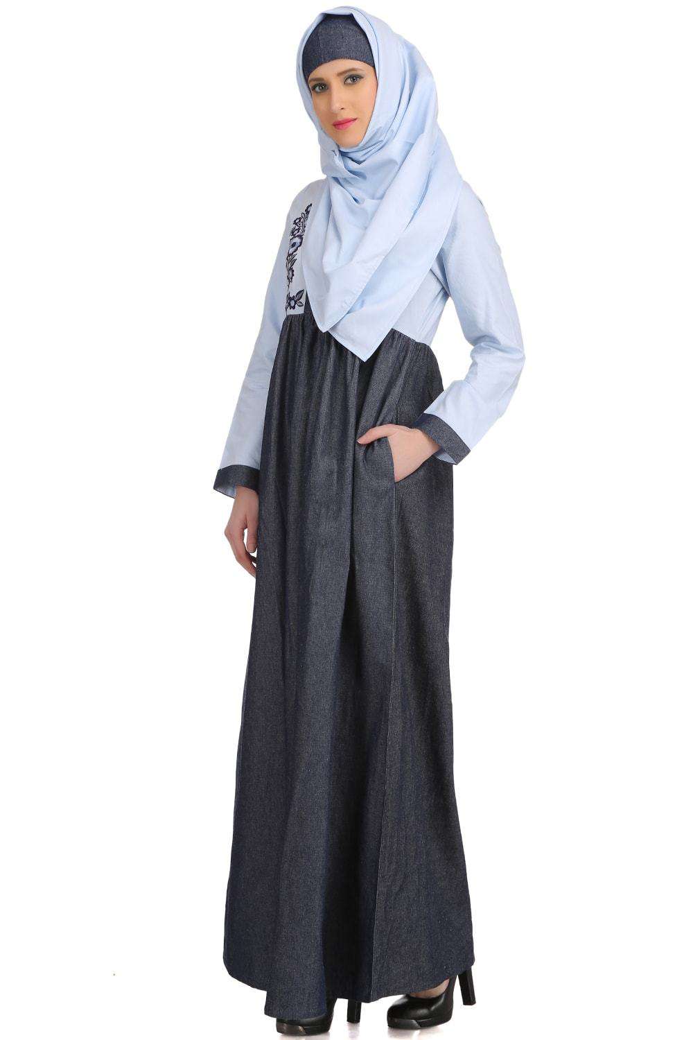 Shadiyah Blue Denim & Chambray Abaya