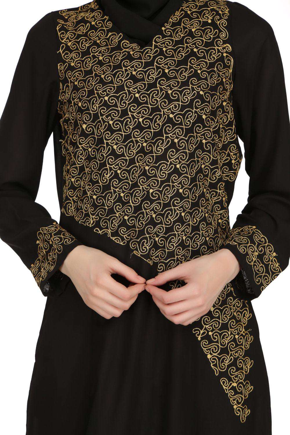 Malika Black Nida Abaya Embroidery