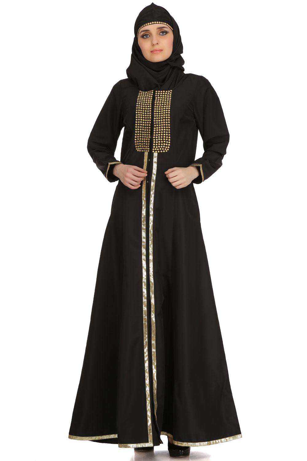 Maysun Black Front Open Abaya Front