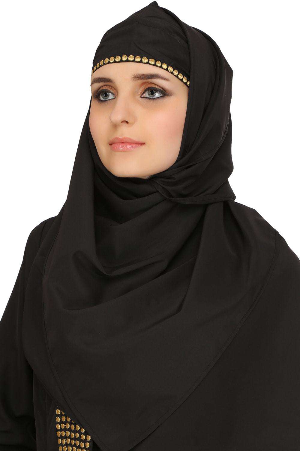 Maysun Black Front Open Abaya Hijab