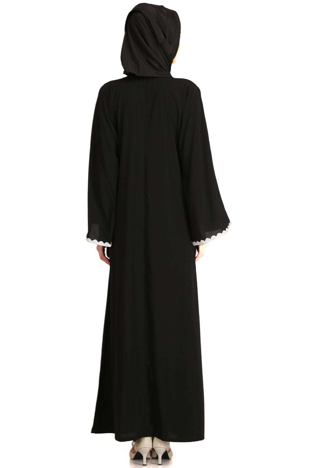 Fatihah Black Nida Front Open Dubai Abaya Back