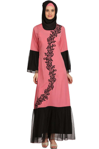 Saidah Pink Crepe & Net Abaya