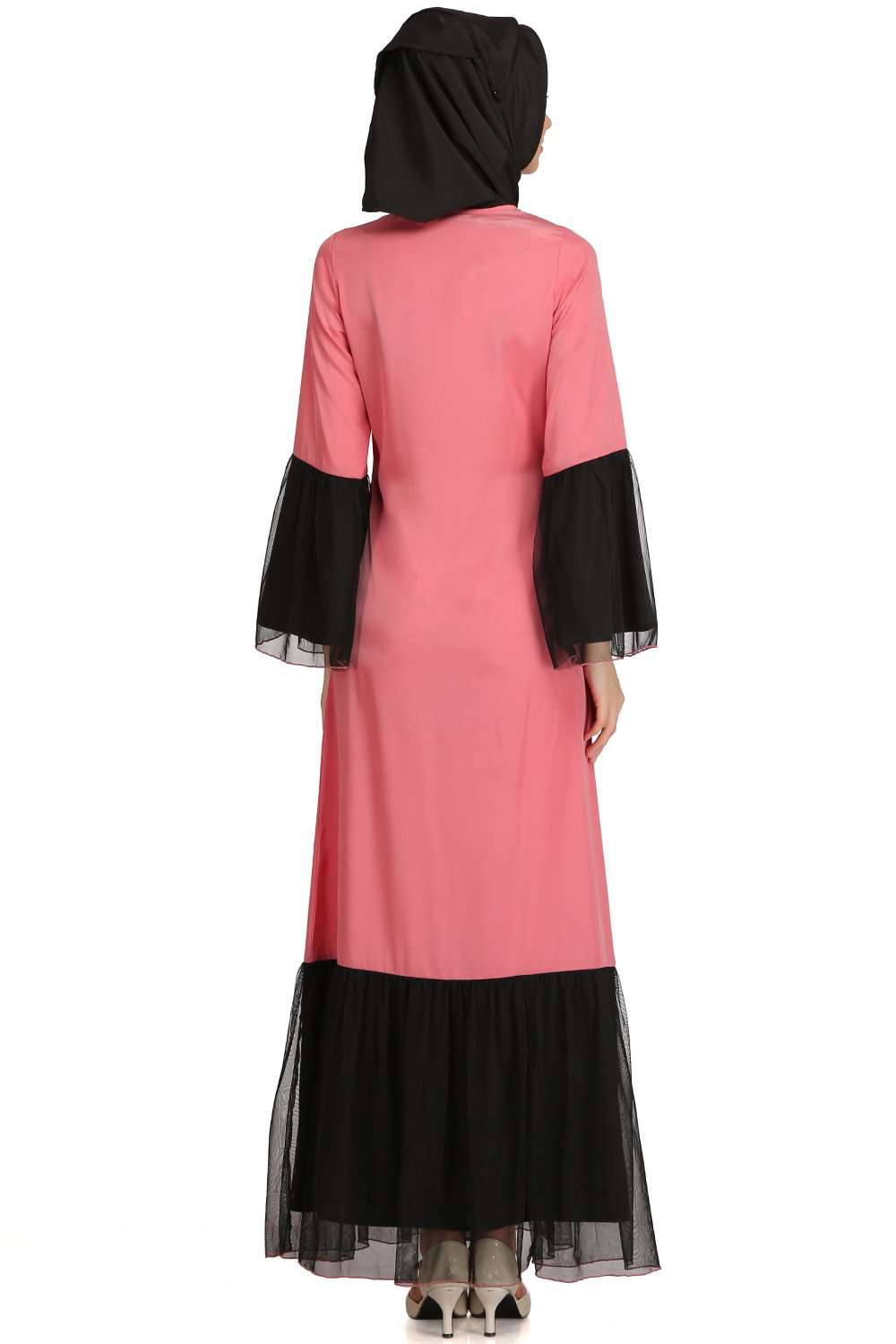 Saidah Pink Crepe & Net Abaya