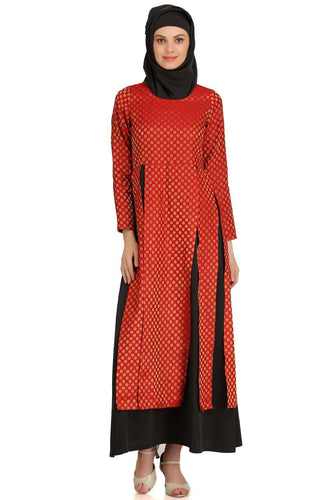 Sameera Red Brocade & Black Nida Abaya