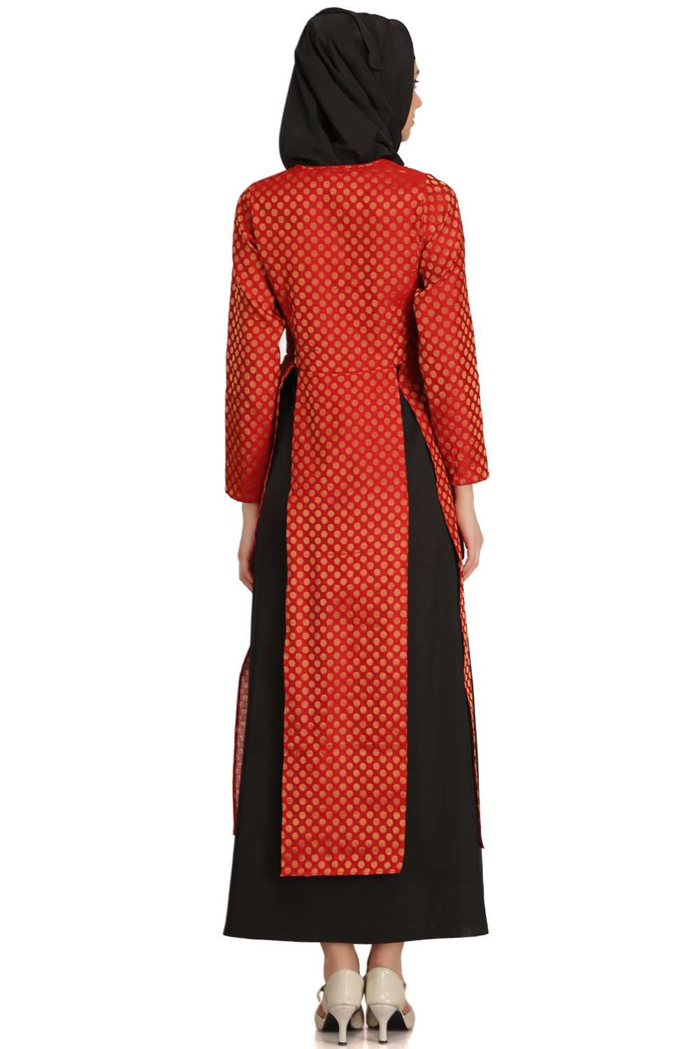 Sameera Red Brocade & Black Nida Abaya