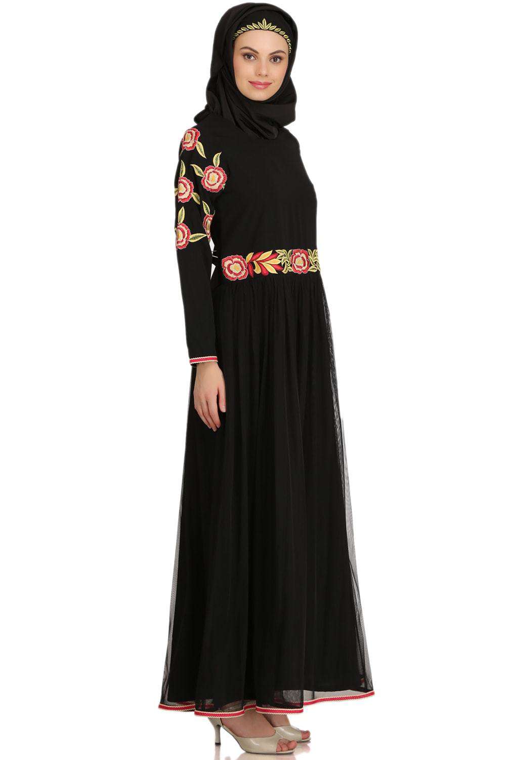 Mumina Black Nida & Net Abaya Side