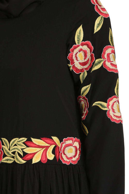 Mumina Black Nida & Net Abaya Embroidery