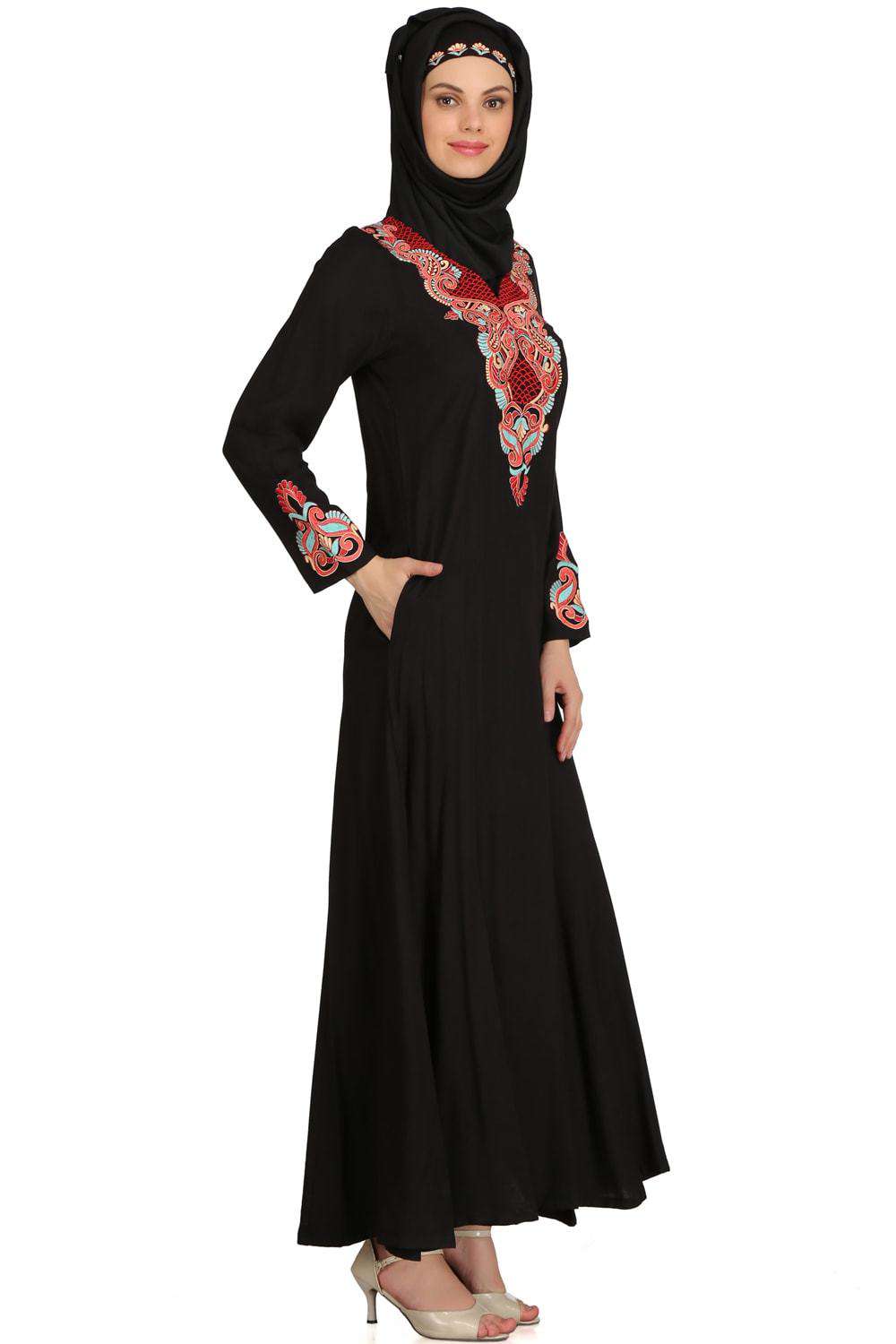 Jalilah Black Rayon Umbrella Abaya Side