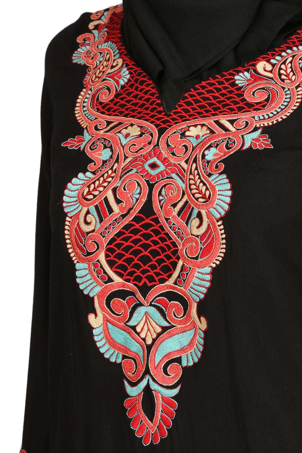 Jalilah Black Rayon Umbrella Abaya Embroidery