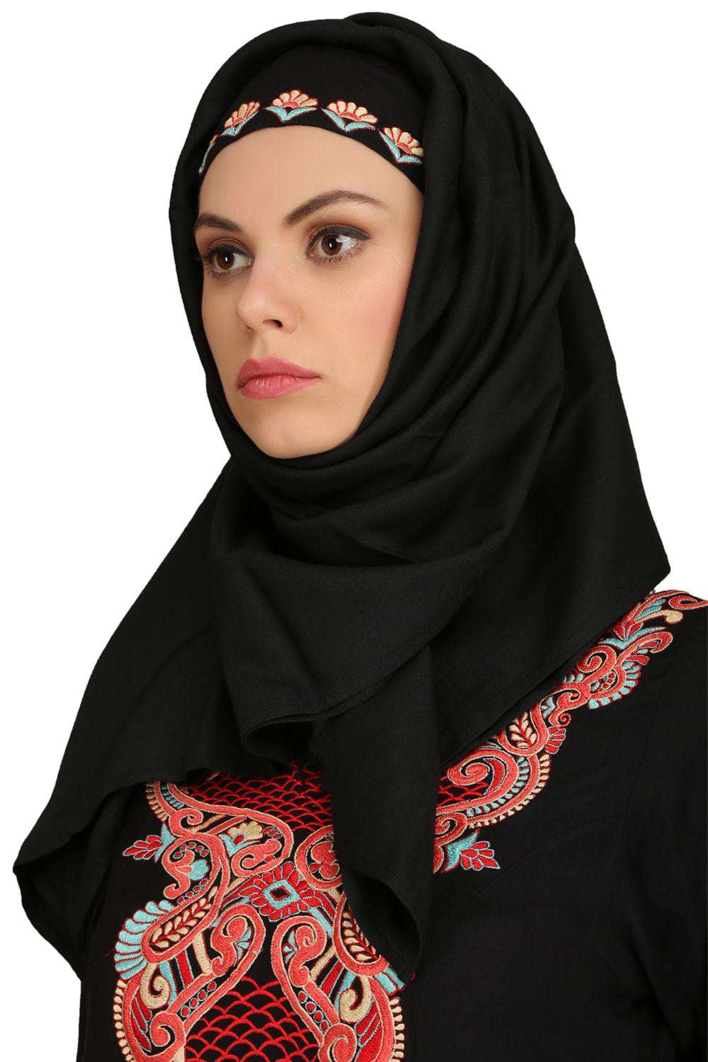 Jalilah Black Rayon Umbrella Abaya Hijab