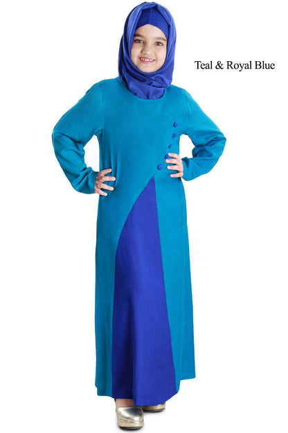 Shabina Dual Colour Rayon Kid's Abaya Teal & Royal Blue