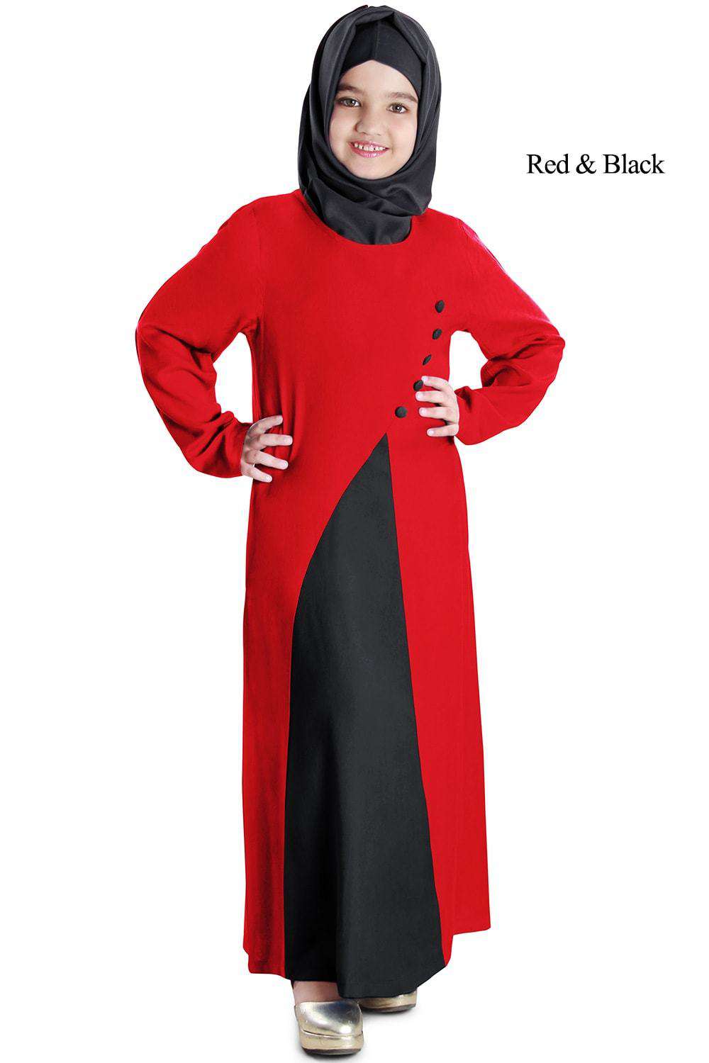 Shabina Dual Colour Rayon Kid's Abaya Red & Black