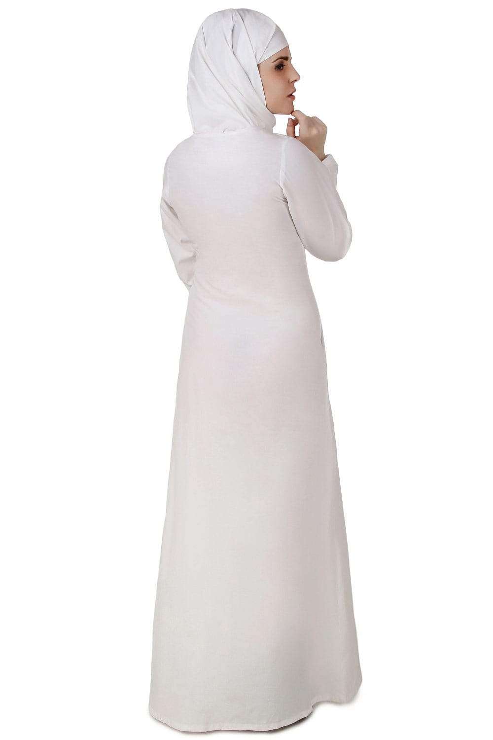 Faraza White Front Open Cotton Abaya Back