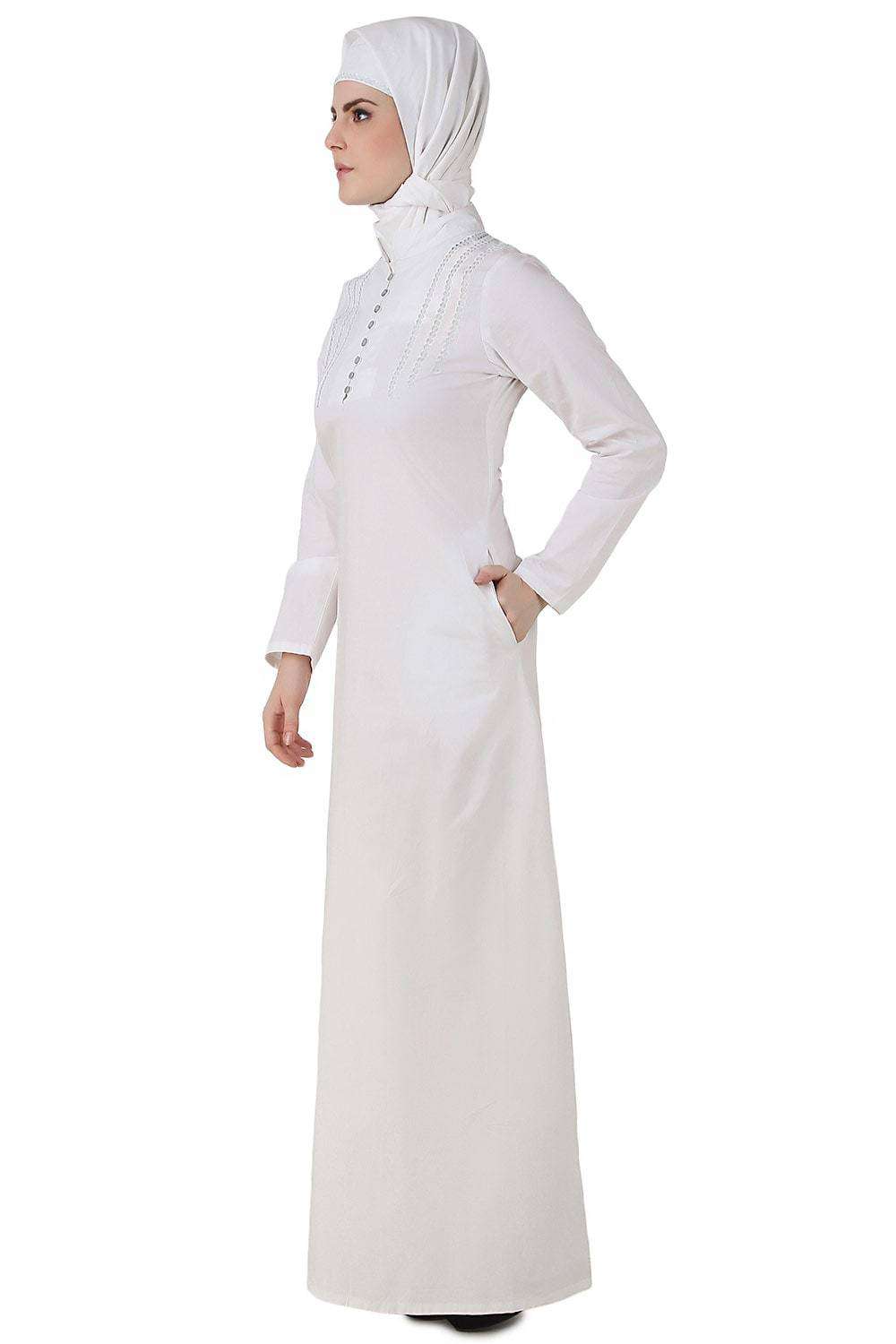 Hajna White Cotton Abaya Side