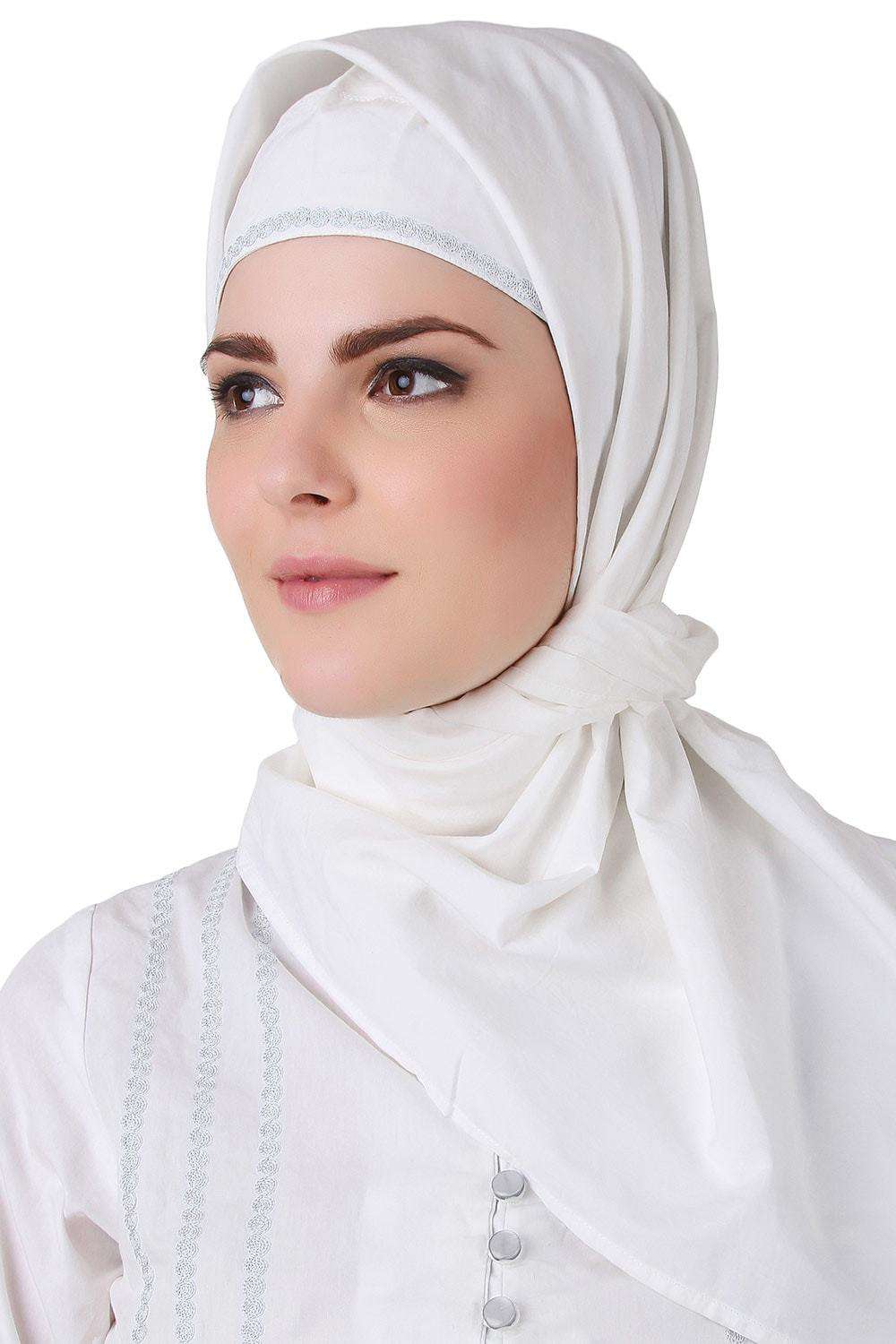 Hajna White Cotton Abaya Hijab