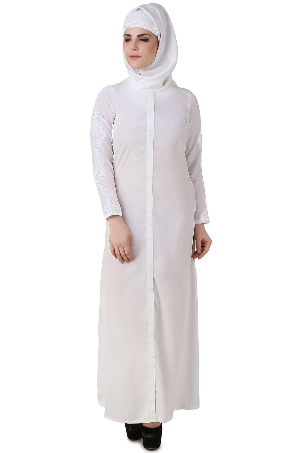 Huma White Front Open Cotton Abaya