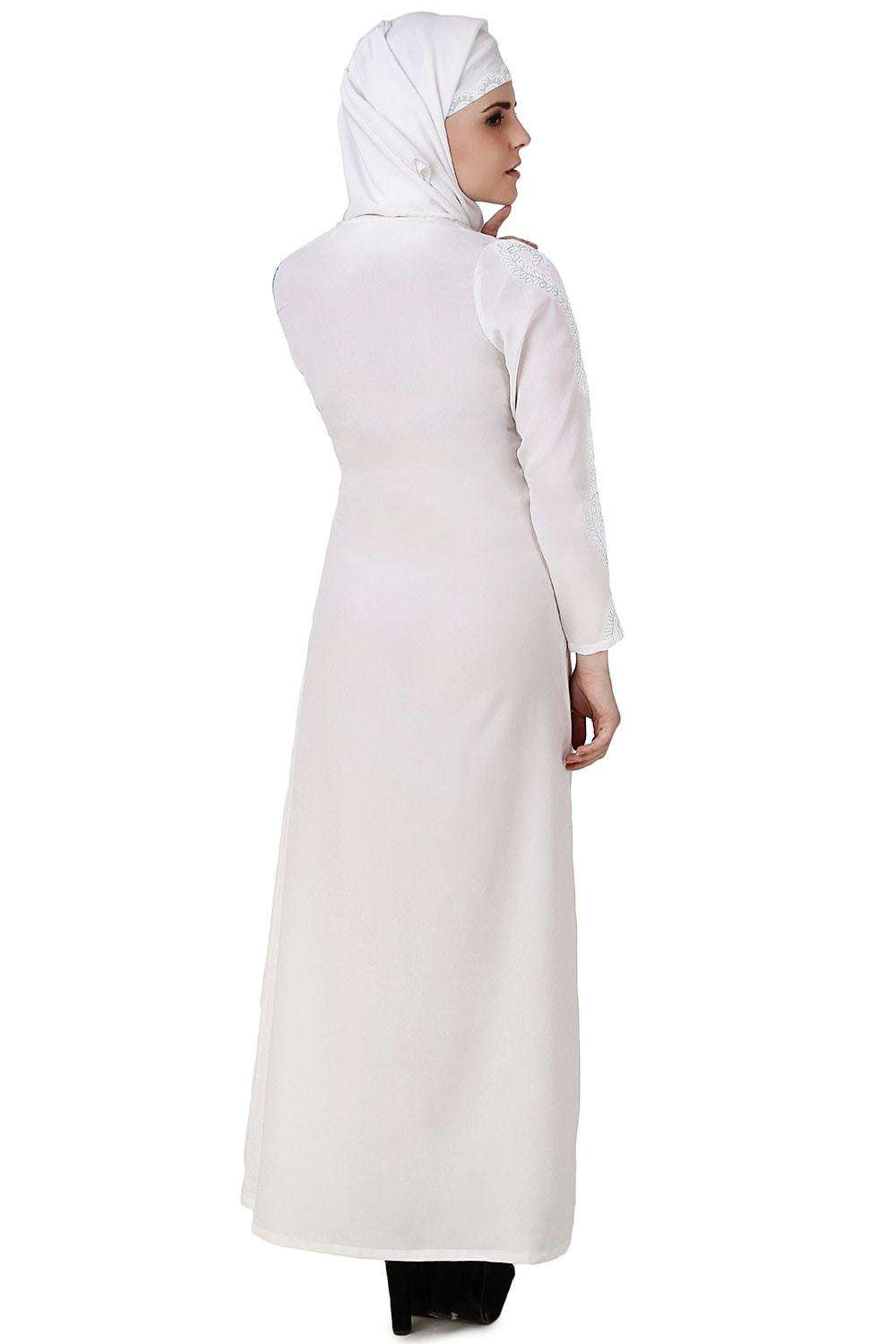 Huma White Front Open Cotton Abaya Back