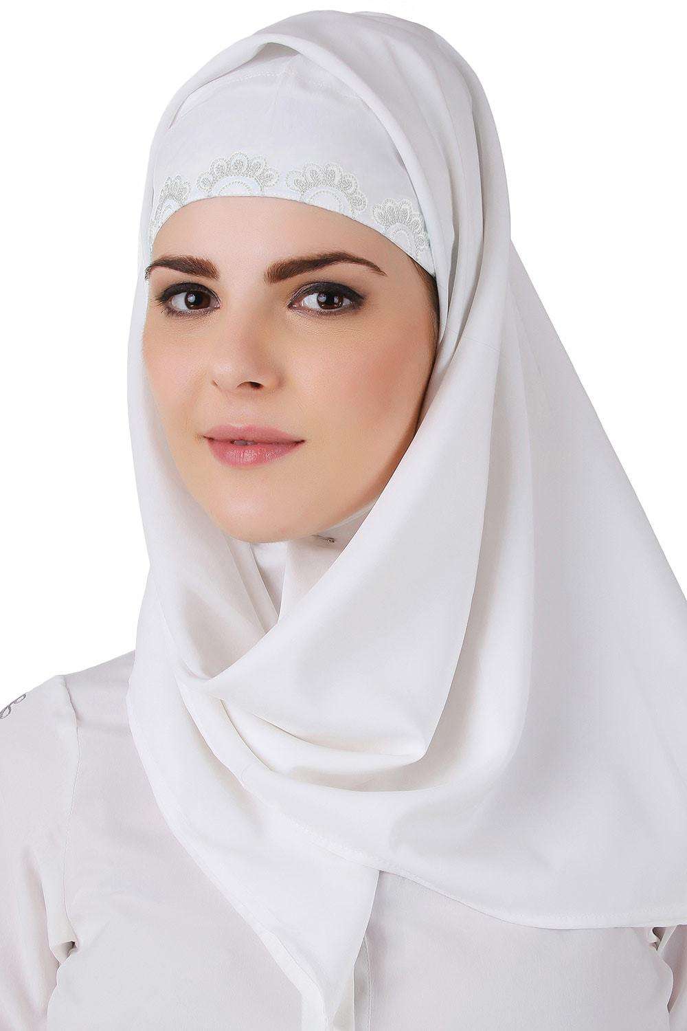 Huma White Front Open Cotton Abaya Hijab