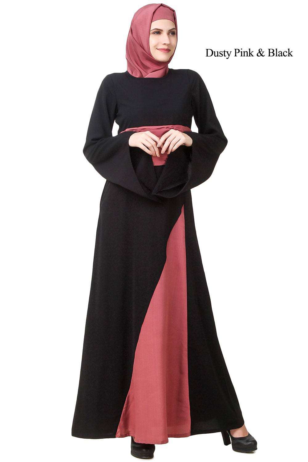 Anwara Abaya Dusty Pink & Black