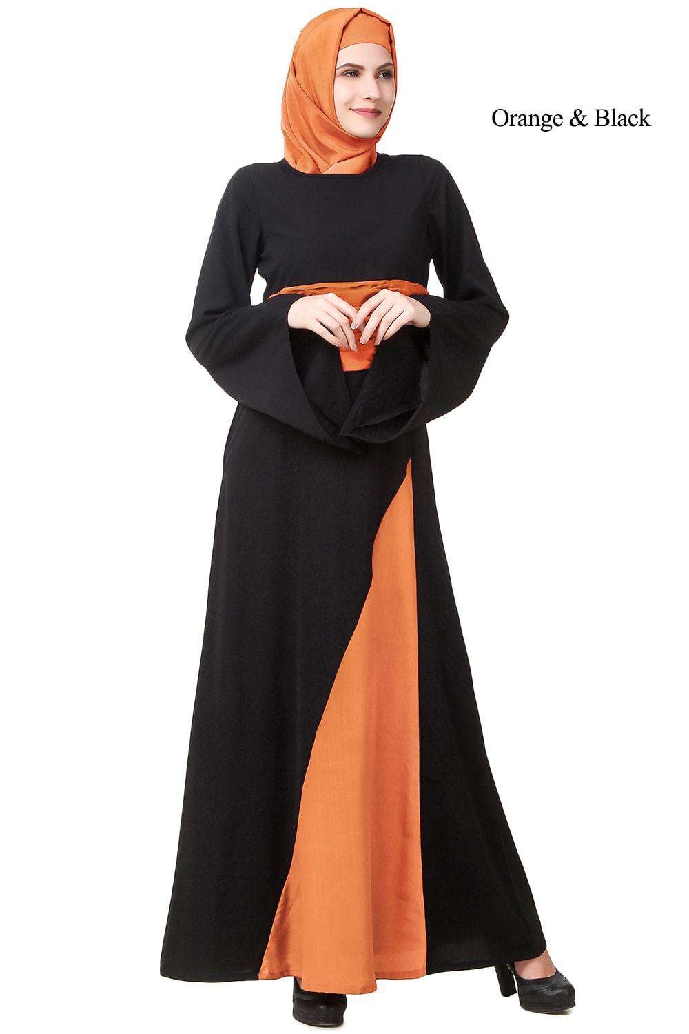 Anwara Abaya Orange & Black
