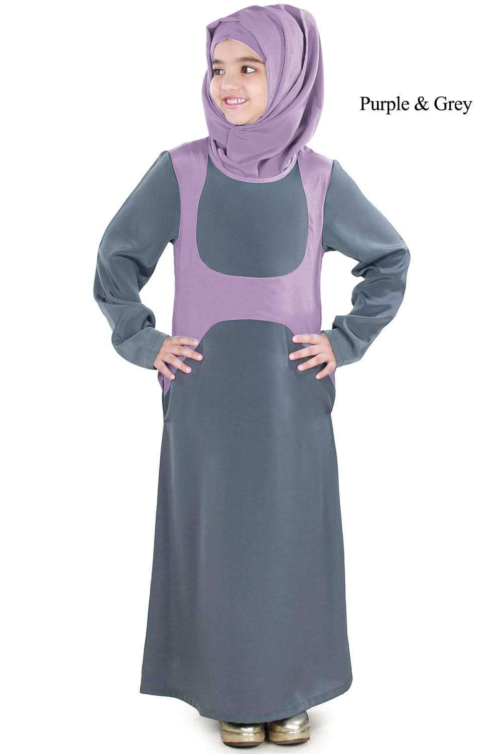 Rabitah Kid's Abaya Purple & Grey