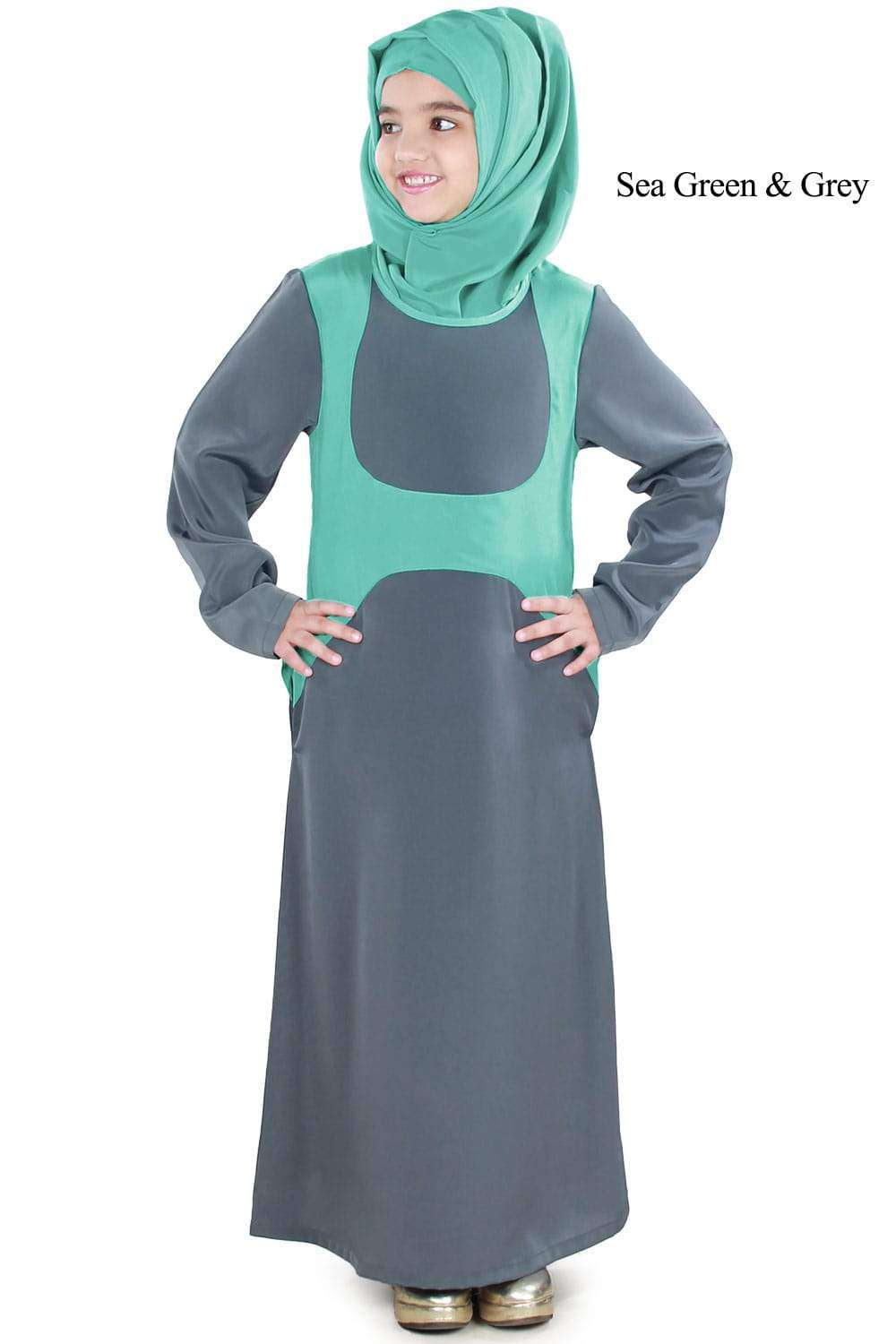 Rabitah Kid's Abaya Sea Green & Grey