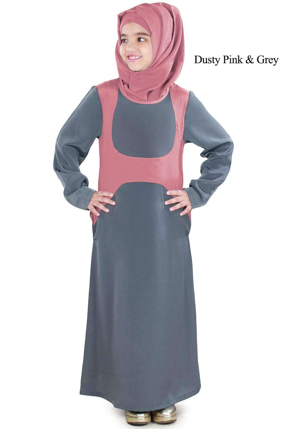 Rabitah Kid's Abaya Dusty Pink & Grey