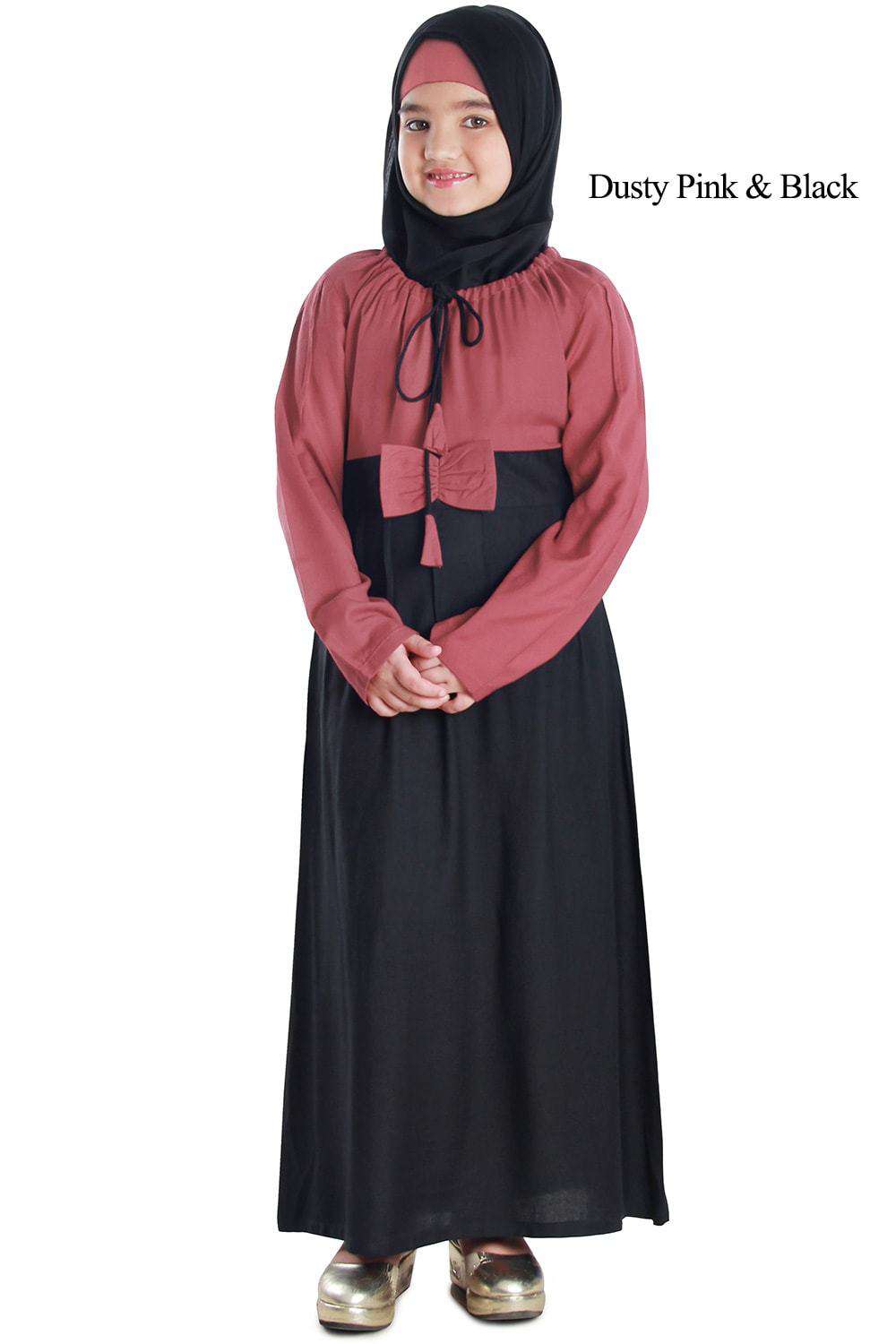 Wasifah Kid's Abaya Dusty Pink & Black