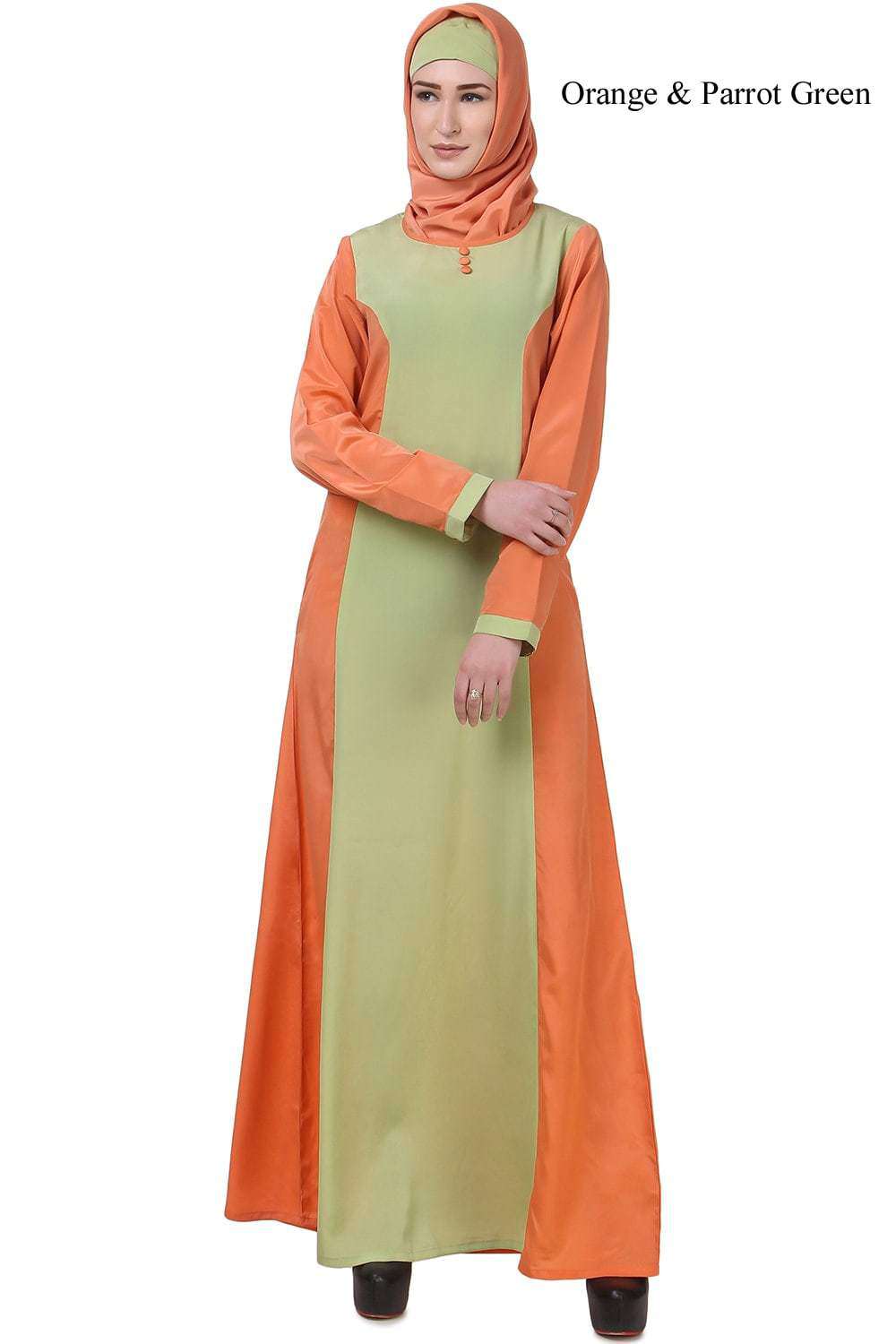 Nadirah Abaya Orange & Parrot Green