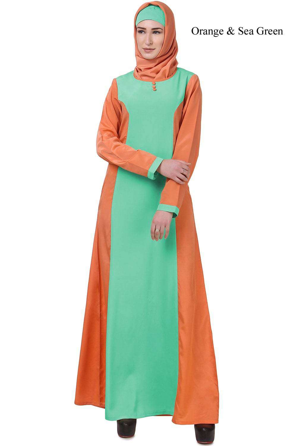 Nadirah Abaya Orange & Sea Green