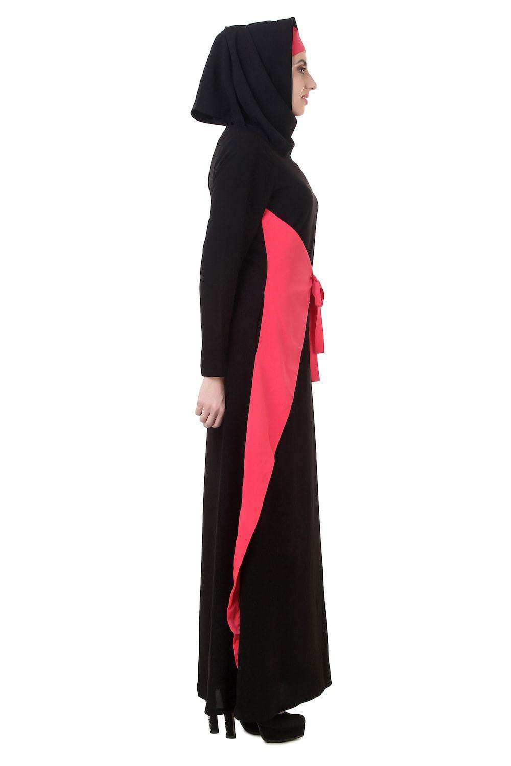 Black and Pink Fancy Nida Abaya Side