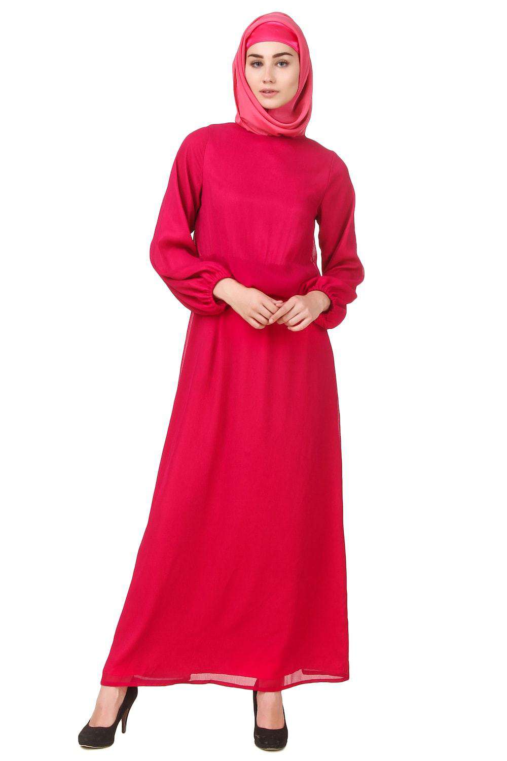 Magenta Dual Layer Chiffon and Satin Abaya Front