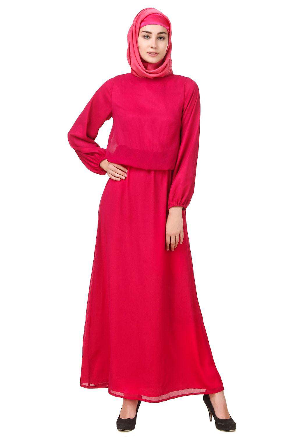 Magenta Dual Layer Chiffon and Satin Abaya