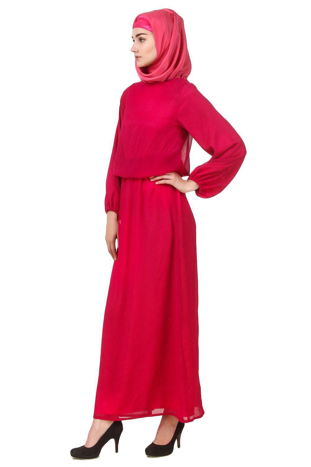 Magenta Dual Layer Chiffon and Satin Abaya Side