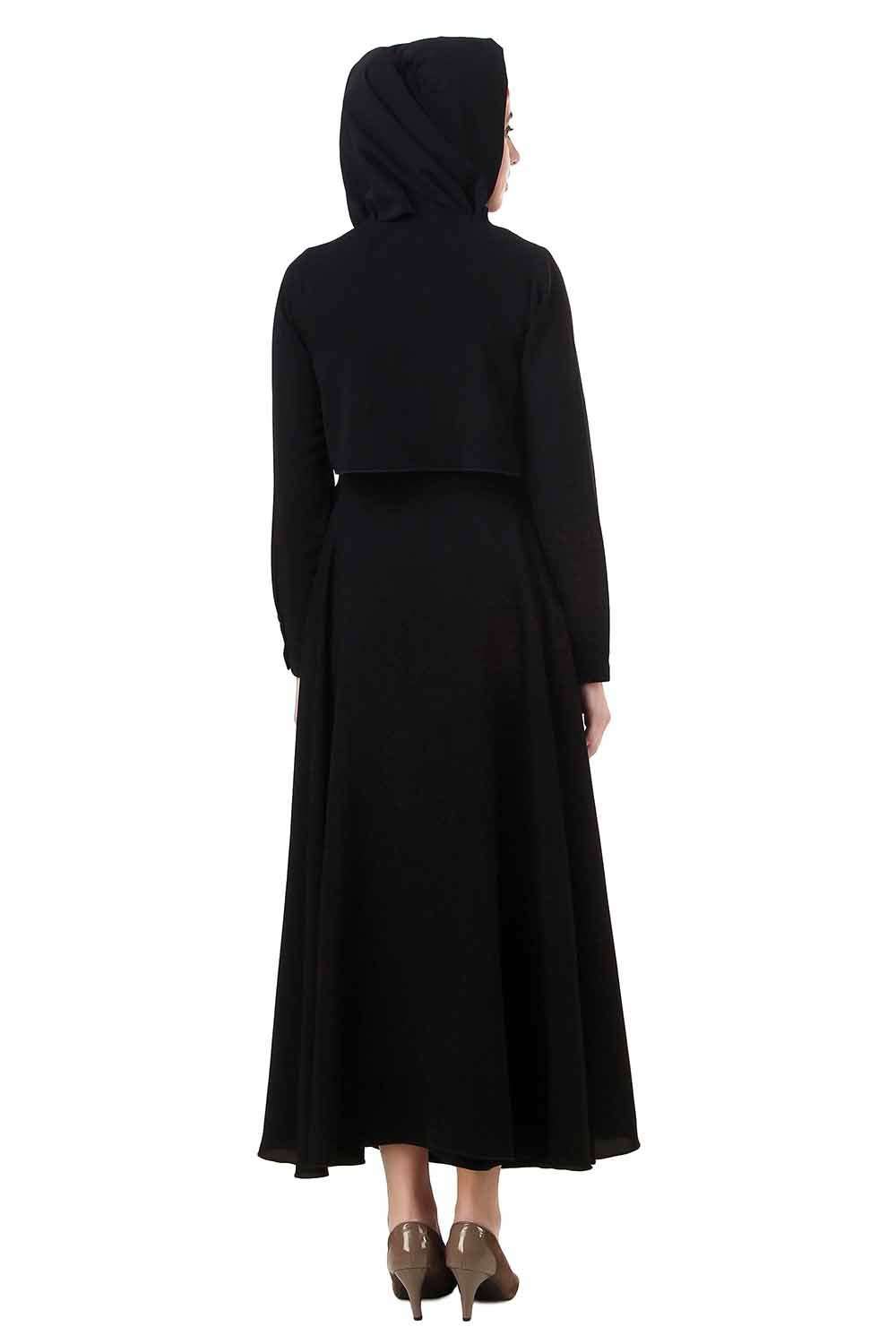 Black Crop Top Dual Layer Nida Abaya AY-705 Back