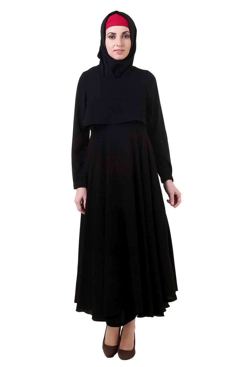 Black Crop Top Dual Layer Nida Abaya AY-705 Front