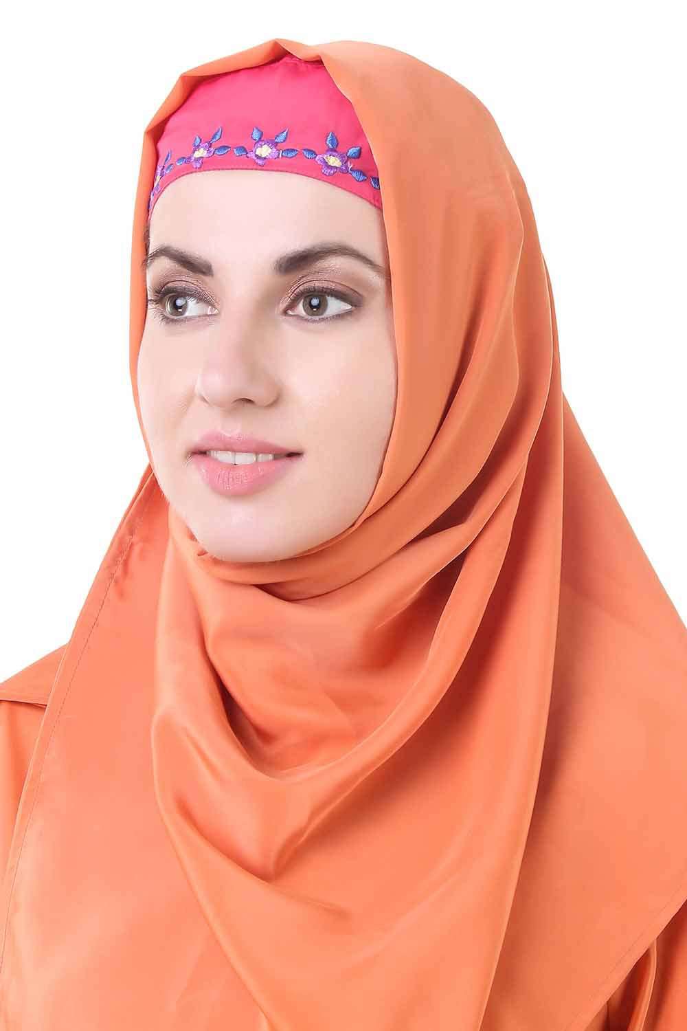 Orange Batwing Style Crepe Abaya Hijab