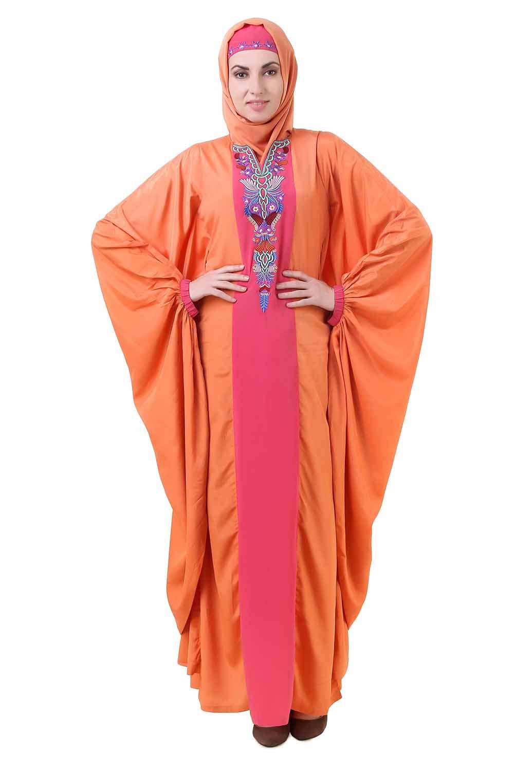 Orange Batwing Style Crepe Abaya