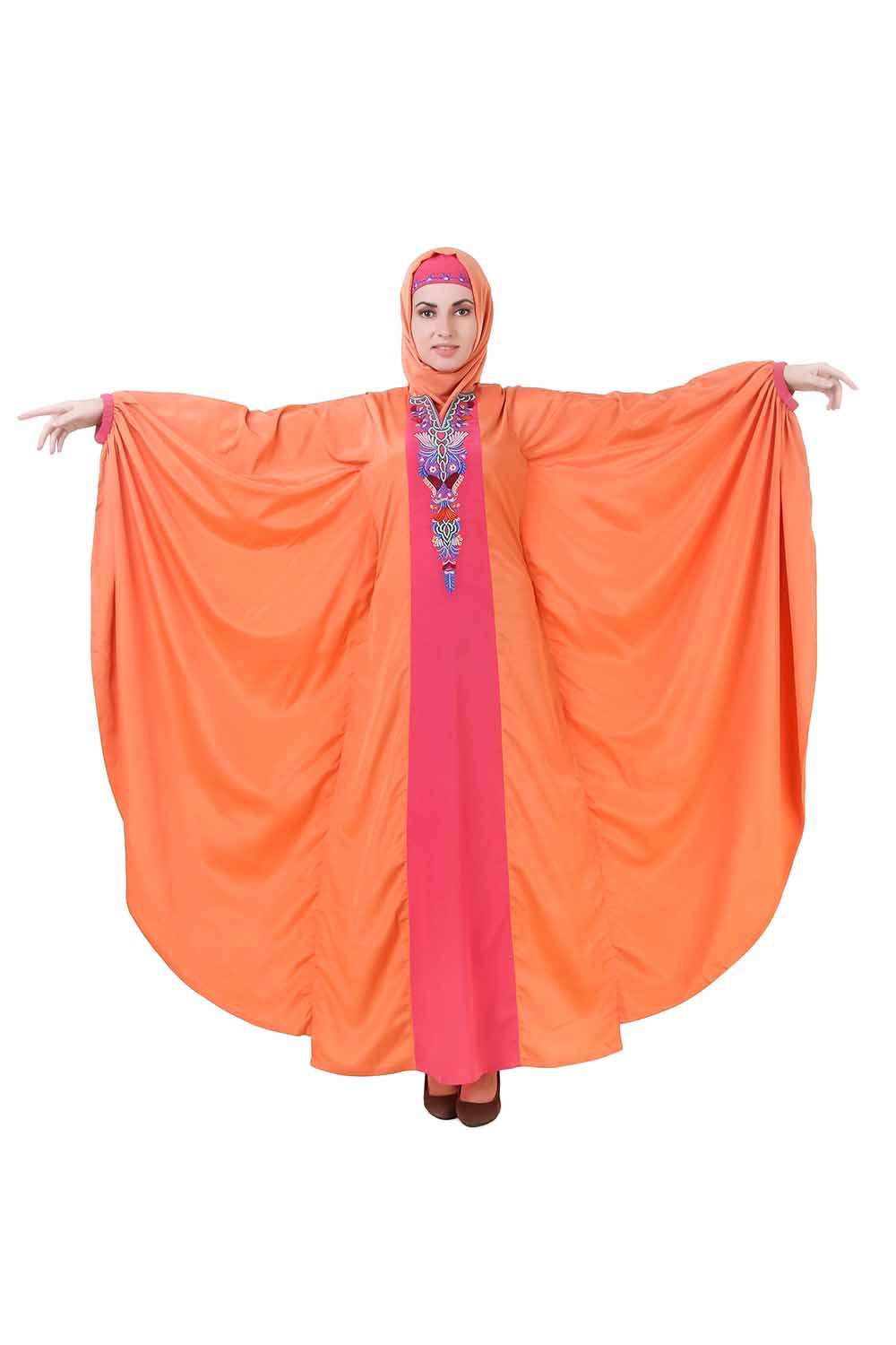 Orange Batwing Style Crepe Abaya Design