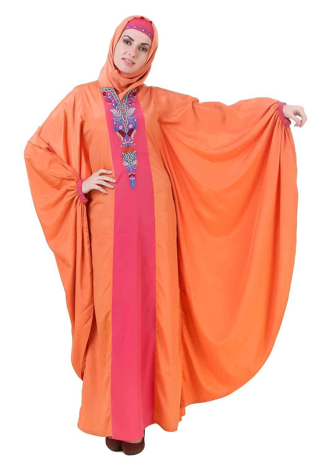 Orange Batwing Style Crepe Abaya Sleeves