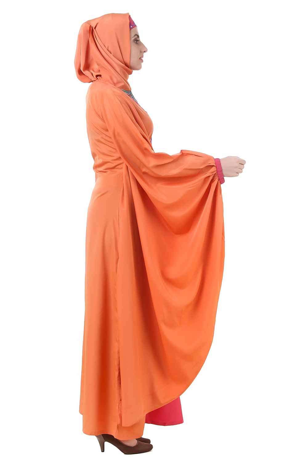 Orange Batwing Style Crepe Abaya Side