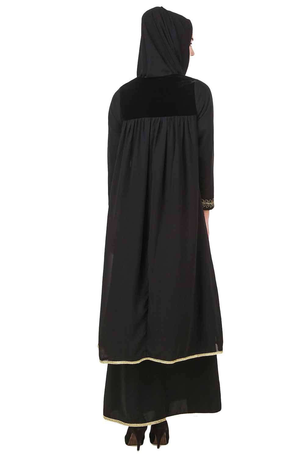 Black Dual Layer Nida & Georgette Embroidered Abaya AY-707 Back