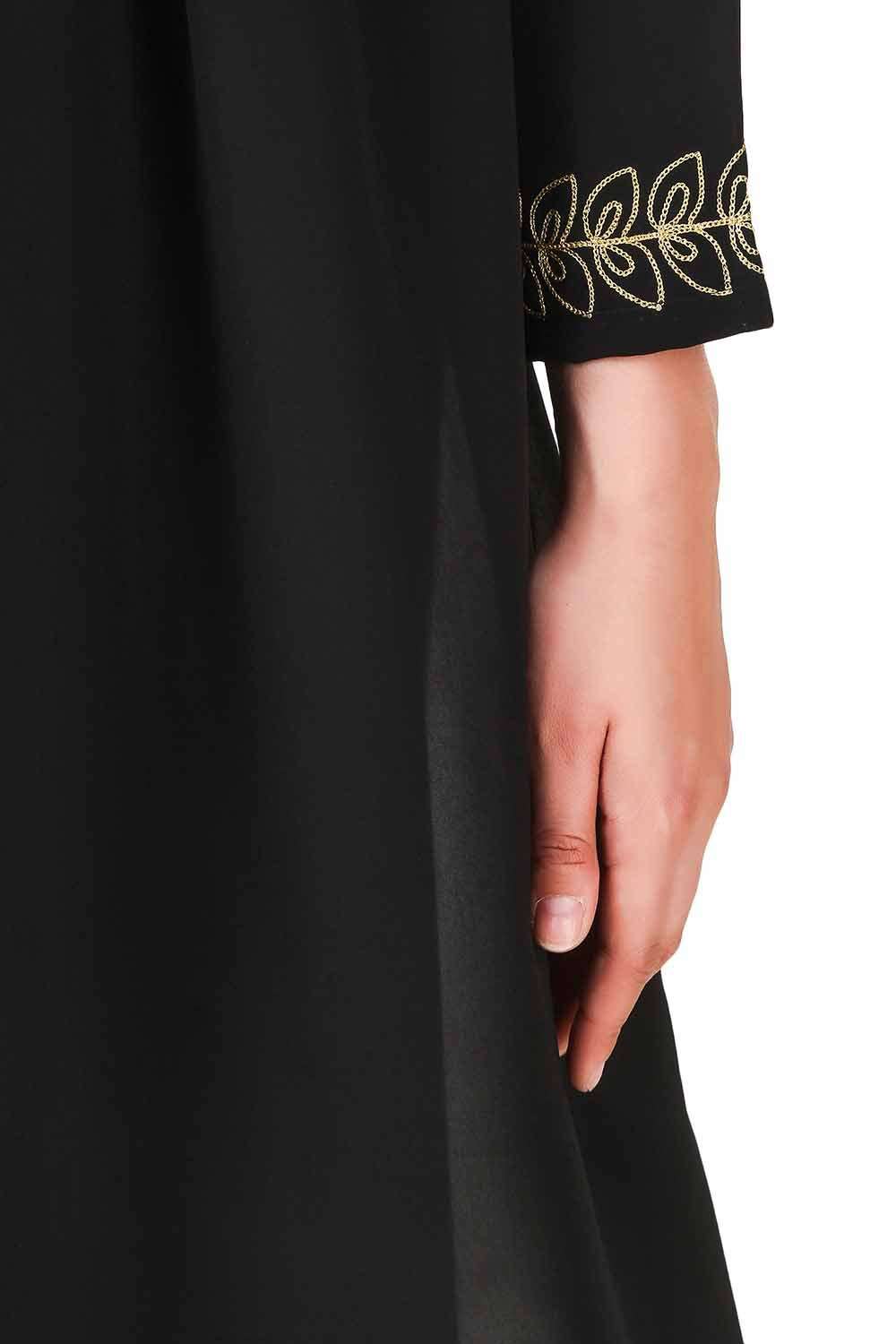 Black Dual Layer Nida & Georgette Embroidered Abaya AY-707 Sleeves